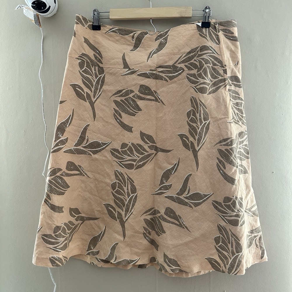 H&M Womens Linen A Line Skirt Size 16 Leaves Floral Plants Coastal Teacher